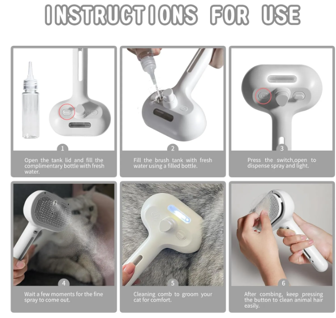 Pet Grooming Spray Brush with Built-In Water Tank – For Cats and Dogs