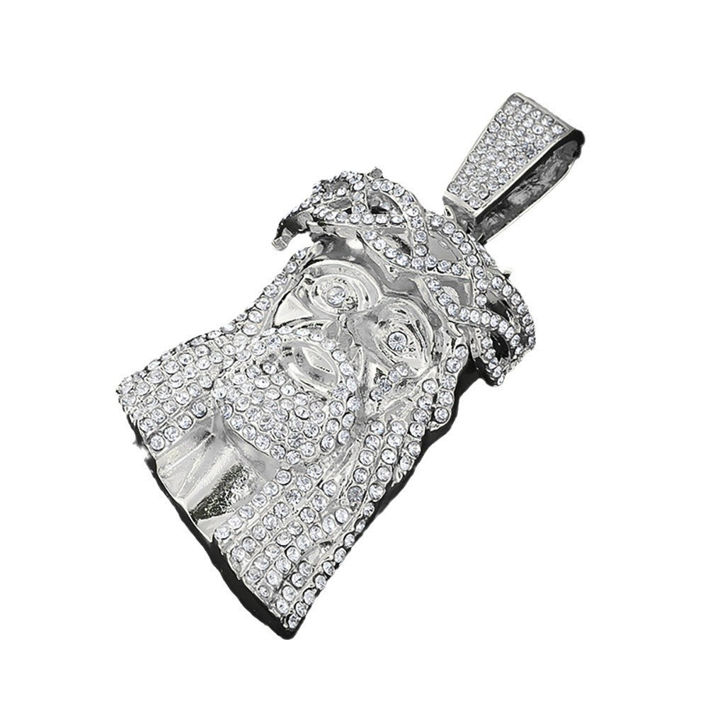 Retro Portrait Rhinestone Hip-Hop Pendant Necklace