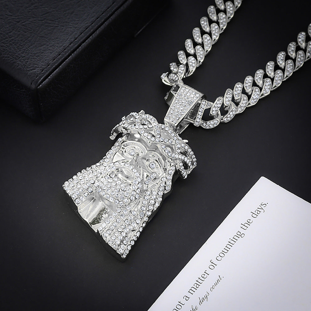 Retro Portrait Rhinestone Hip-Hop Pendant Necklace