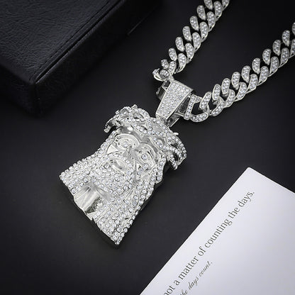 Retro Portrait Rhinestone Hip-Hop Pendant Necklace