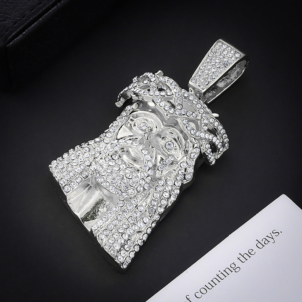Retro Portrait Rhinestone Hip-Hop Pendant Necklace