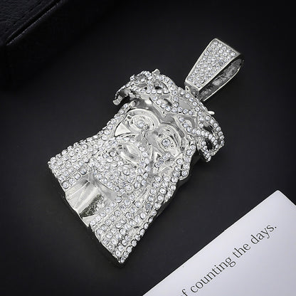Retro Portrait Rhinestone Hip-Hop Pendant Necklace