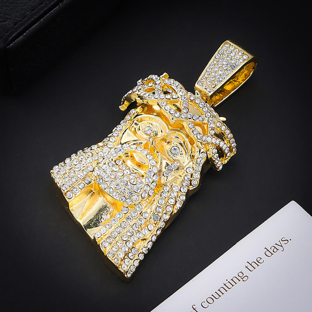 Retro Portrait Rhinestone Hip-Hop Pendant Necklace