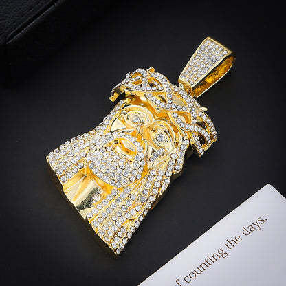 Retro Portrait Rhinestone Hip-Hop Pendant Necklace