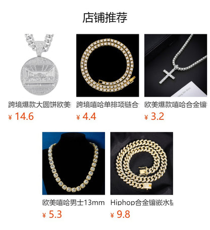 Retro Portrait Rhinestone Hip-Hop Pendant Necklace