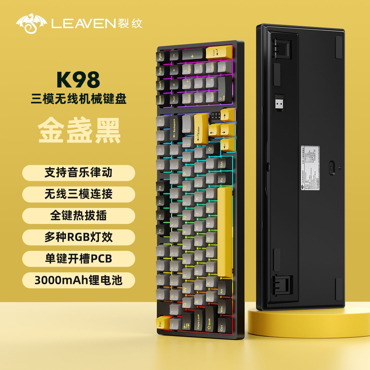 Wireless Mechanical Keyboard – 98 Keys, RGB, Bluetooth & 2.4GHz, Hot-Swap USB-C