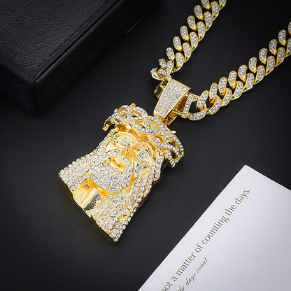 Retro Portrait Rhinestone Hip-Hop Pendant Necklace