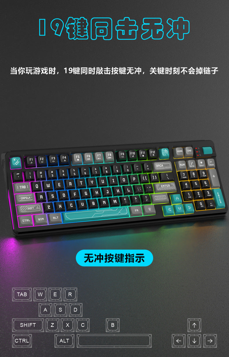 RGB Wired Gaming Keyboard with Wrist Rest – 98 Keys, Water-Resistant, USB
